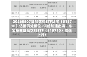 20260507食品饮料ETF华宝（515710）估值仍处低位+供给加速出清，华宝基金食品饮料ETF（515710）震荡上行！