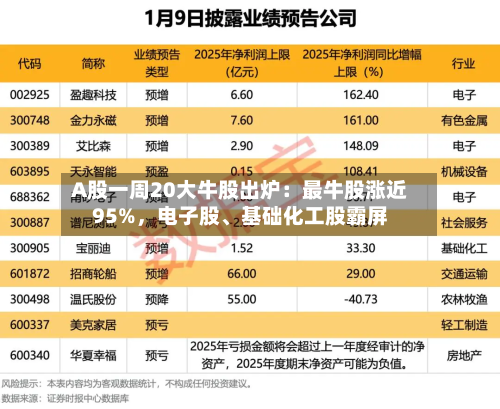 A股一周20大牛股出炉：最牛股涨近95%，电子股	、基础化工股霸屏-第3张图片