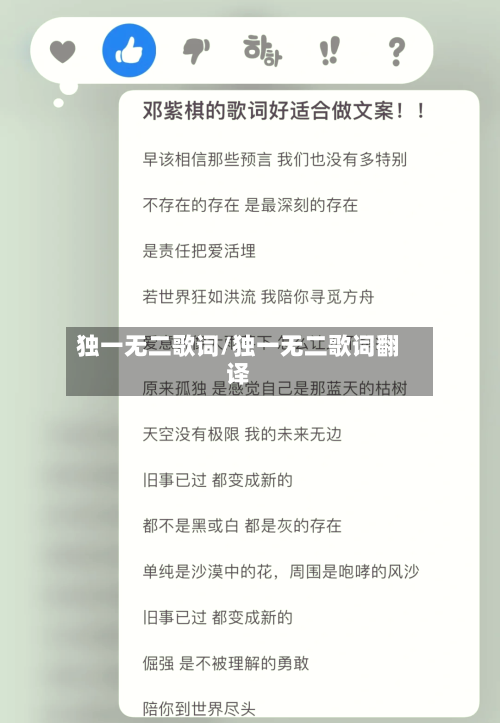 独一无二歌词/独一无二歌词翻译-第1张图片