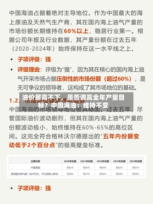 油价居高不下	，是否调高全年产量目标？中国海油：维持不变-第1张图片