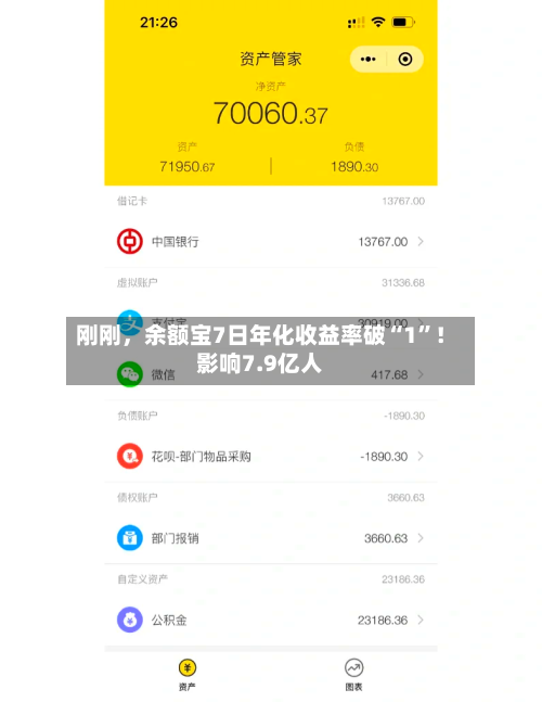 刚刚，余额宝7日年化收益率破“1	”！影响7.9亿人-第1张图片