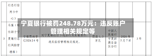 宁夏银行被罚248.78万元：违反账户管理相关规定等-第1张图片