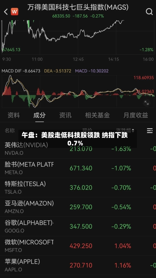 午盘:美股走低科技股领跌 纳指下跌0.7%-第1张图片